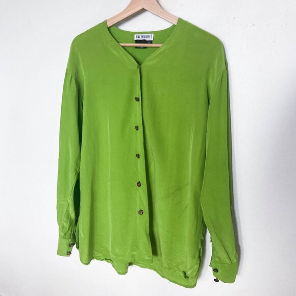 Vintage Lime Green 100% Silk Blouse - Picture 1 of 11